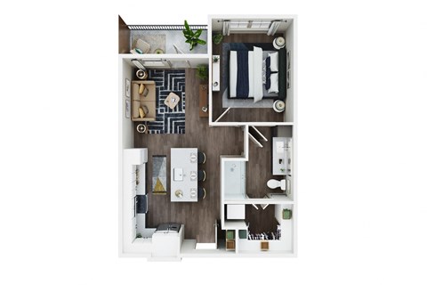Floor plan for 1 bed, 1 bath, 644 sqft